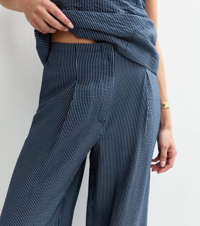 New Look Women's Blue Textured Striped Wide Leg Trousers New Look - 2