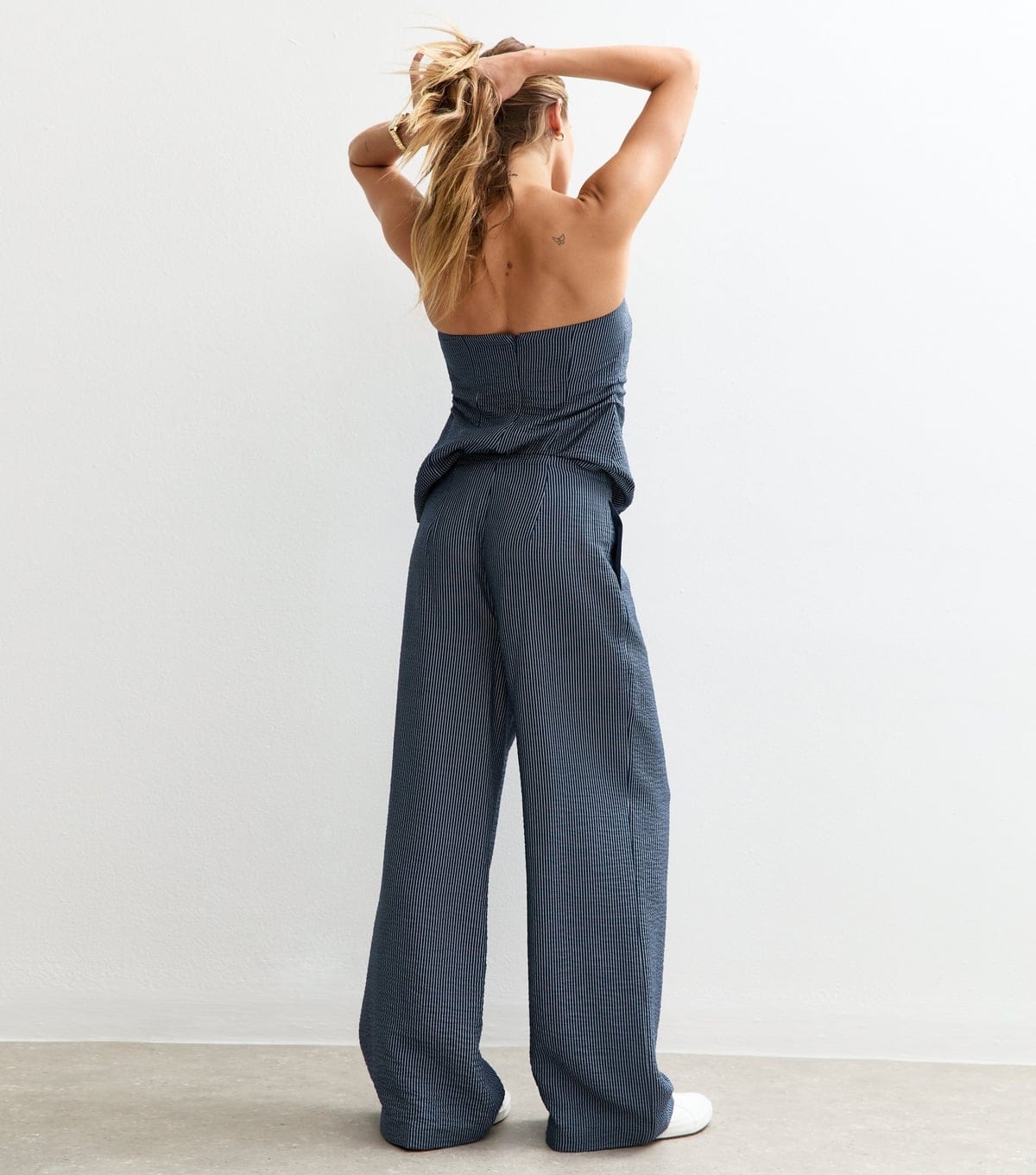 New Look Women's Blue Textured Striped Wide Leg Trousers New Look - 4