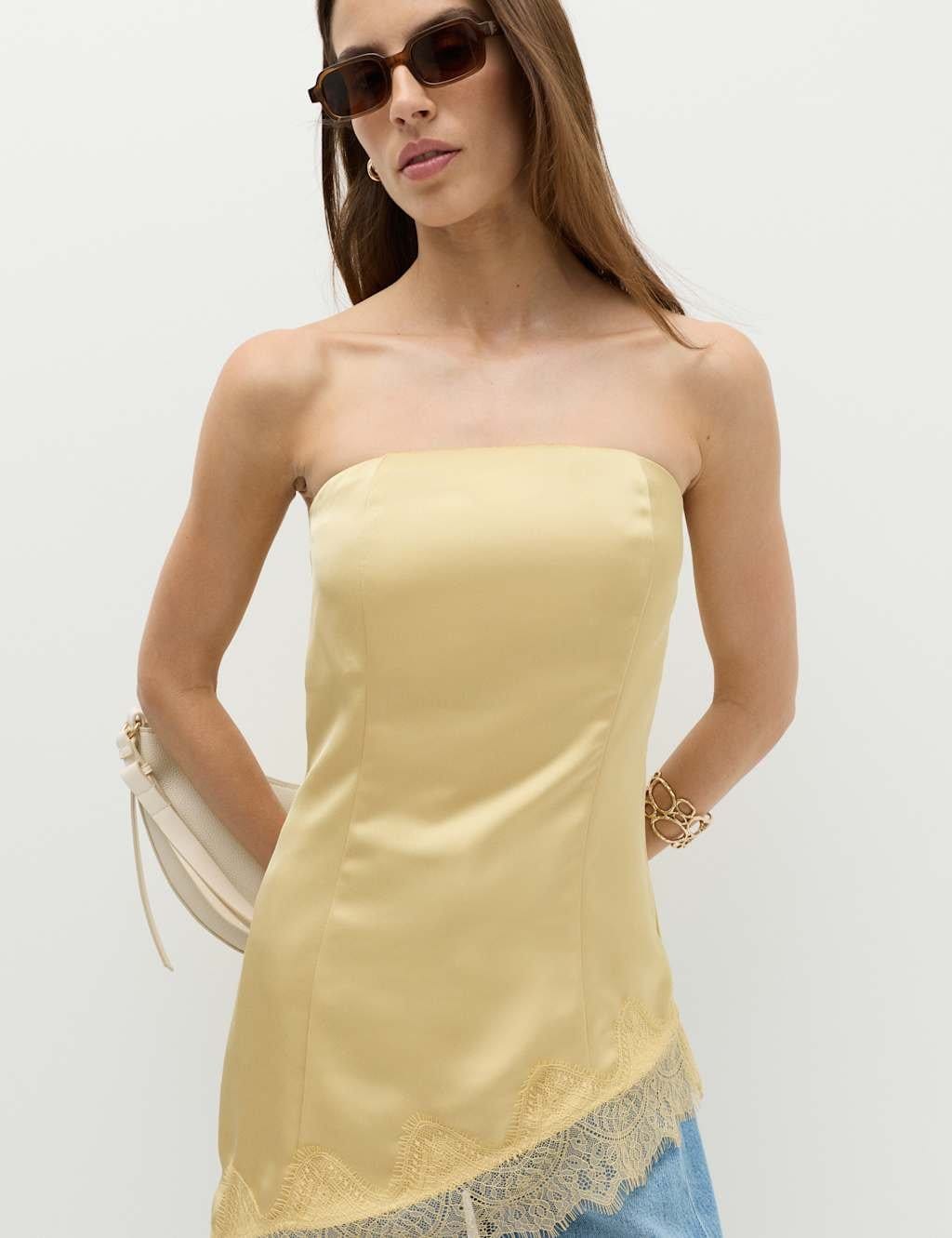 Marks & Spencer M&S Asymmetric Lace Hem Bandeau Top Citrus - 1