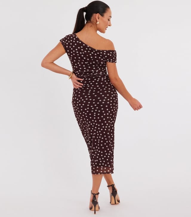 Quiz Women's Petite Dark Brown Mesh Polka Dot Quiz New Look - 3