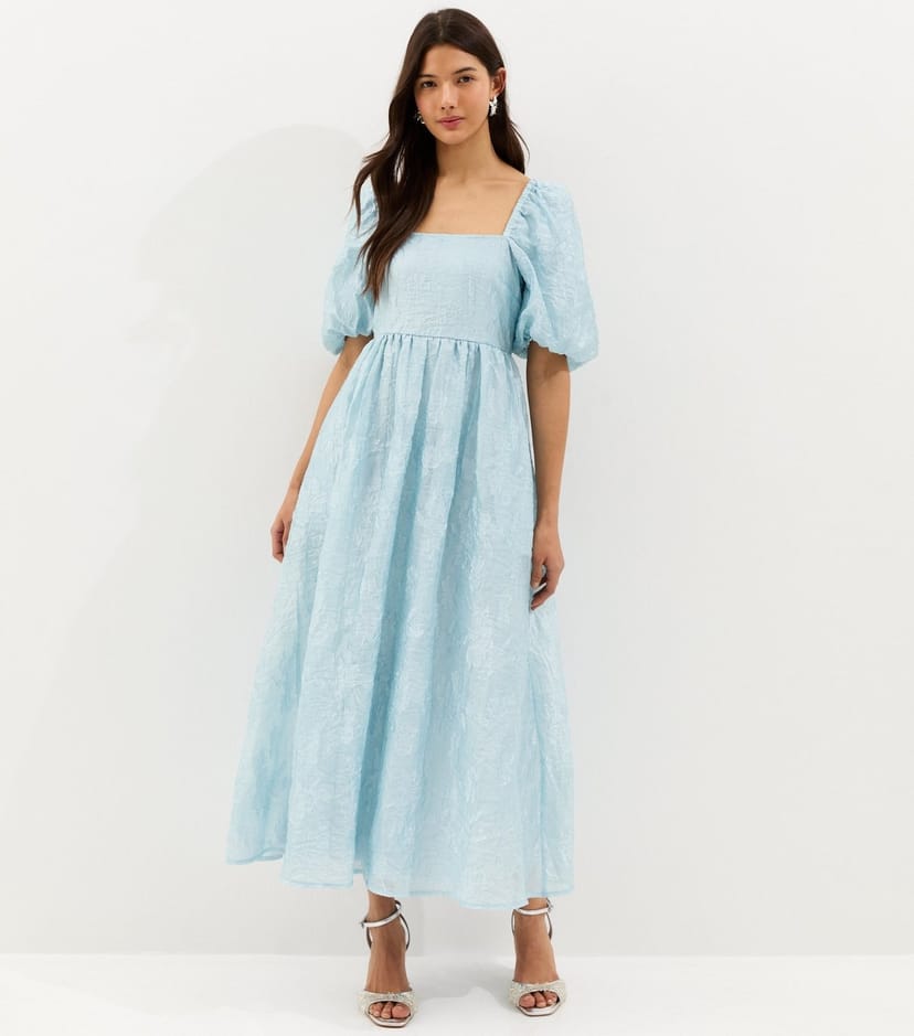 New Look Women's Light Blue Glitter Clipped Milkmaid Midi Dress New Look - 1