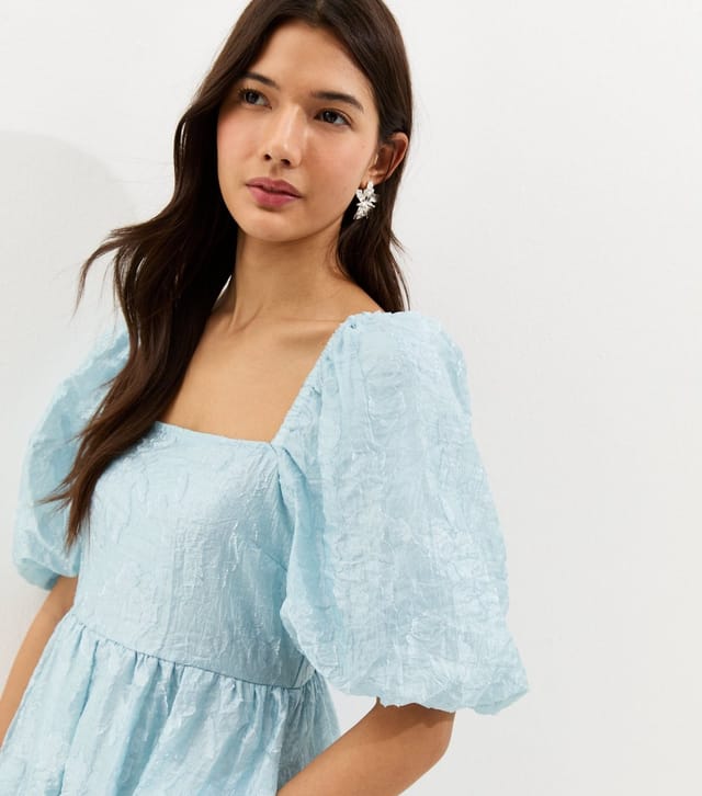 New Look Women's Light Blue Glitter Clipped Milkmaid Midi Dress New Look - 2