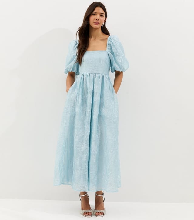 New Look Women's Light Blue Glitter Clipped Milkmaid Midi Dress New Look - 3