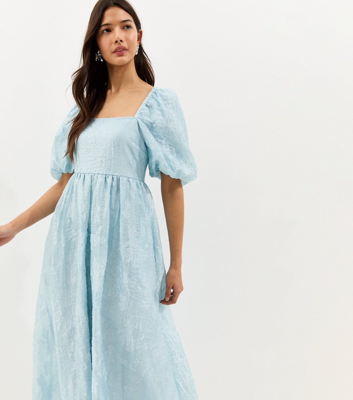 New Look Women's Light Blue Glitter Clipped Milkmaid Midi Dress New Look - 4