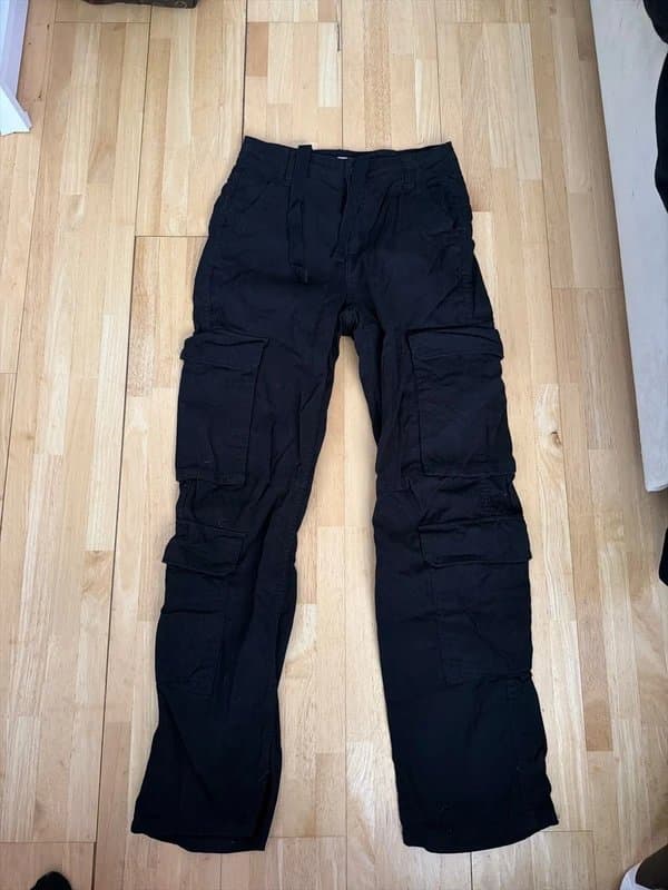 Bershka Black cargo straight leg trouser
