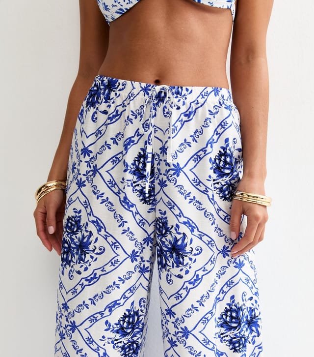 New Look Women's Petite Blue Floral Beach Wide Leg Trousers New Look - 2