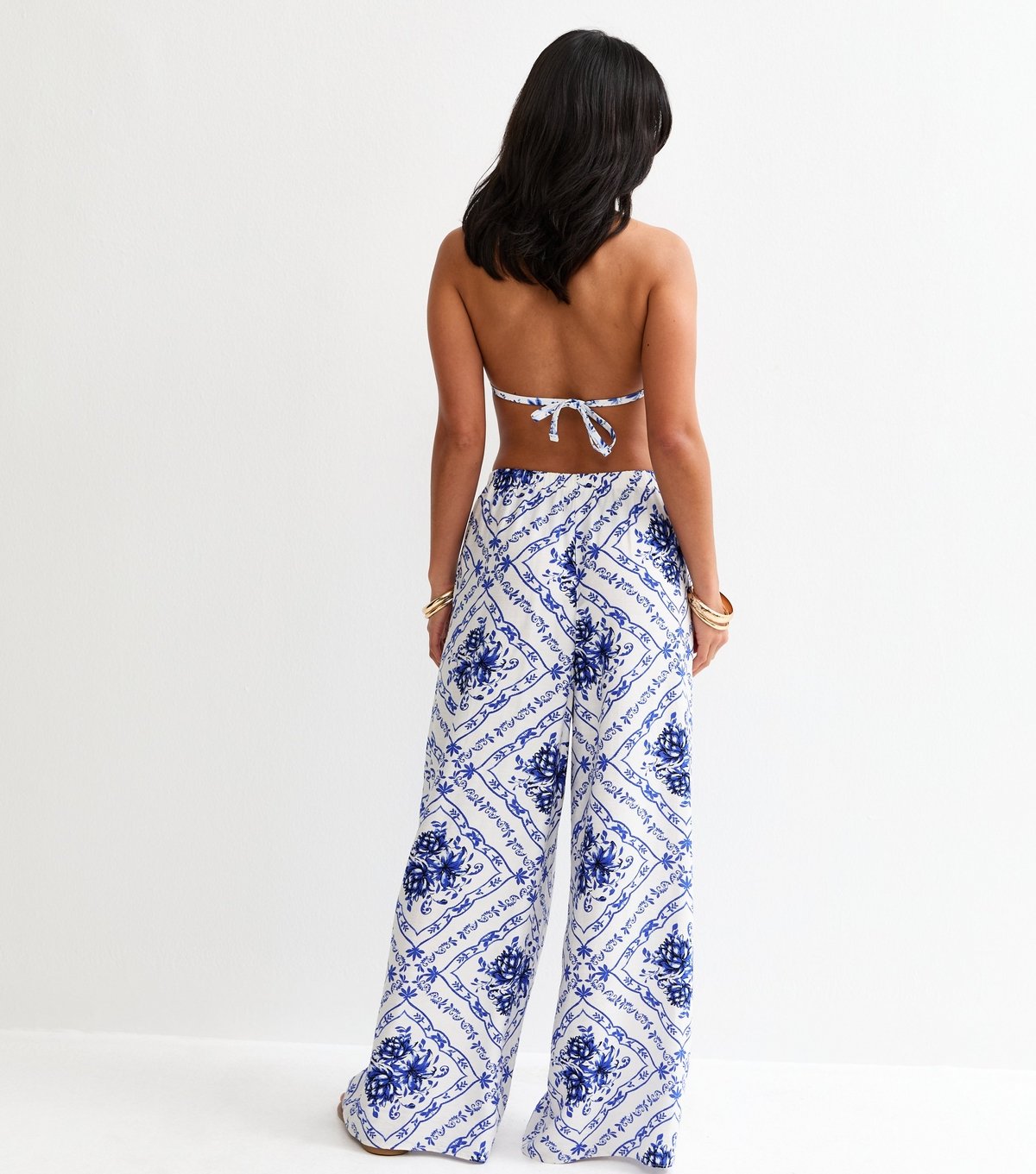 New Look Women's Petite Blue Floral Beach Wide Leg Trousers New Look - 4