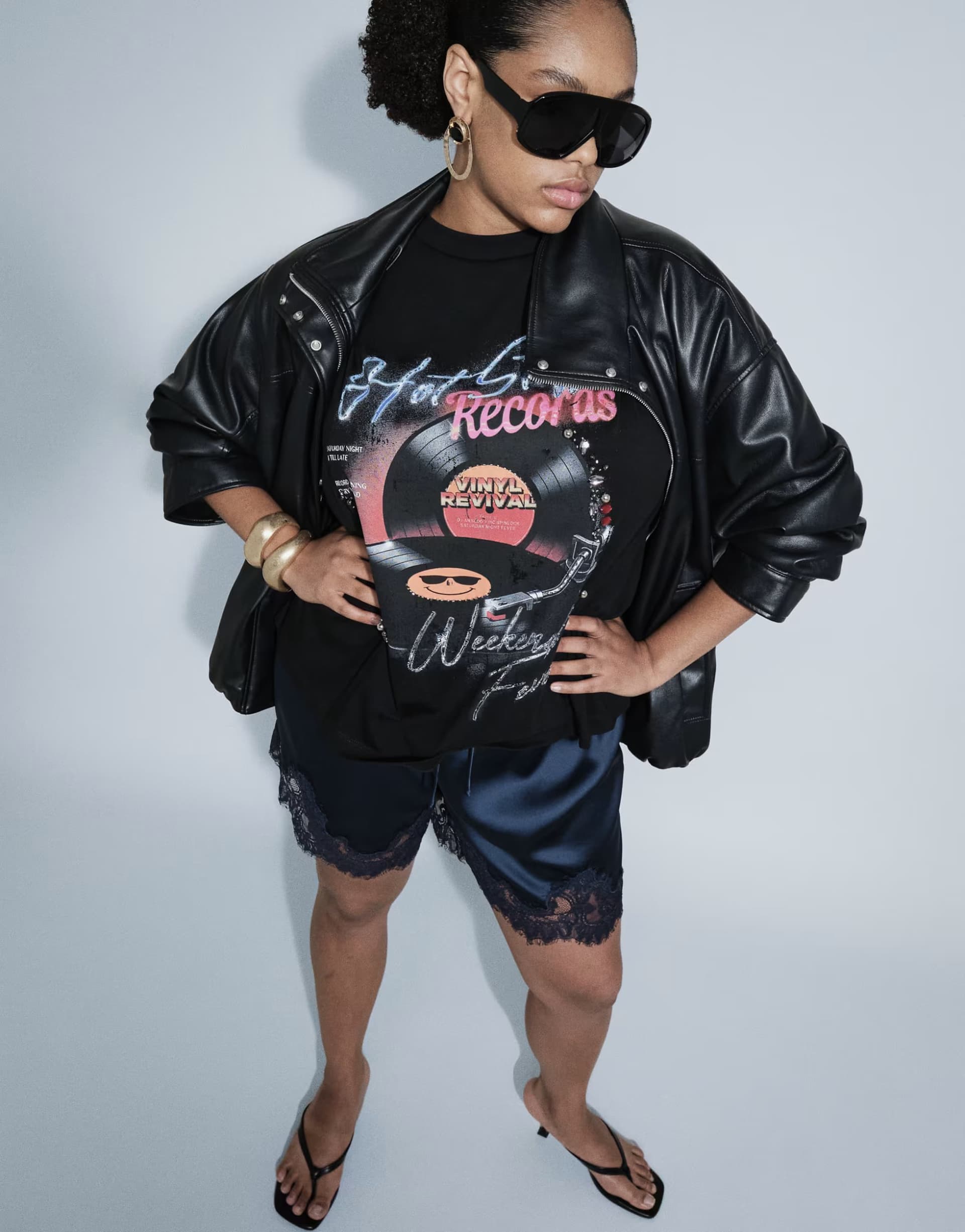 ASOS ASOS DESIGN Curve embellishment oversized T-shirt with vintage vinyl graphic in black