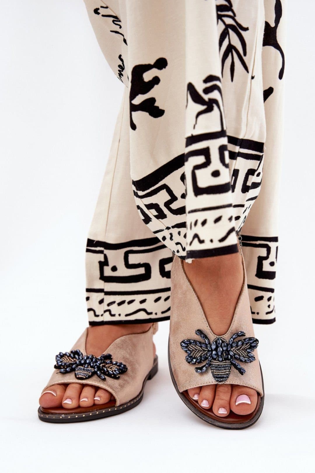 Love Lace Love Lace Beige Jezzi Shiny Flat Buckle Sandals