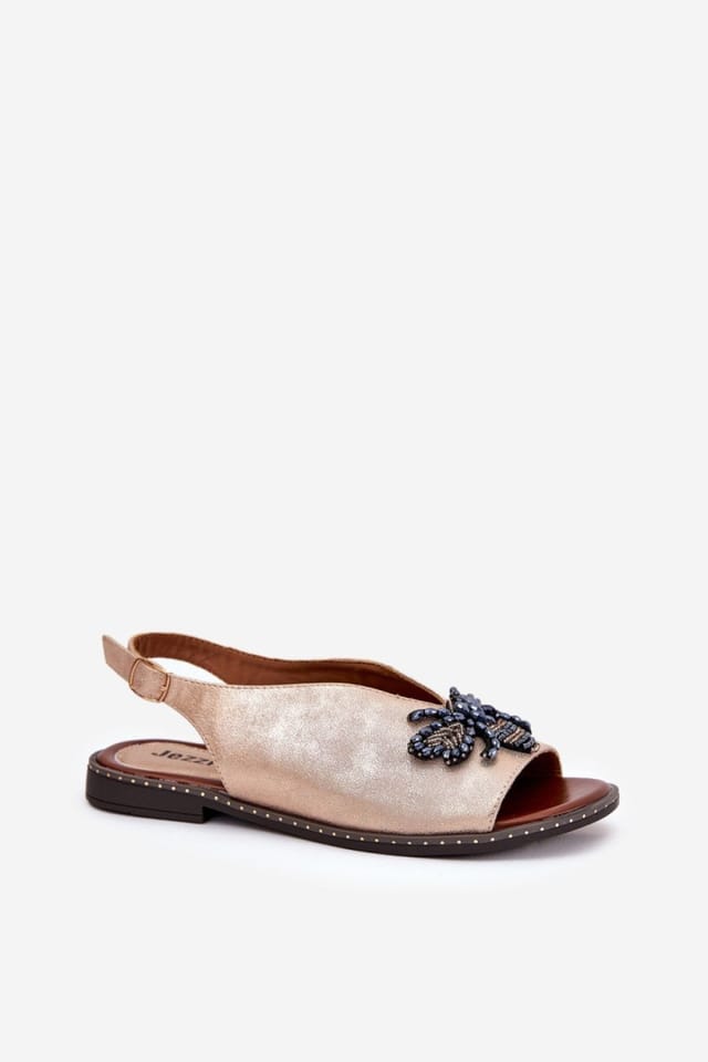 Love Lace Love Lace Women's Jezzi Shiny Flat Buckle Sandals in Comfort Slip in Beige - 2