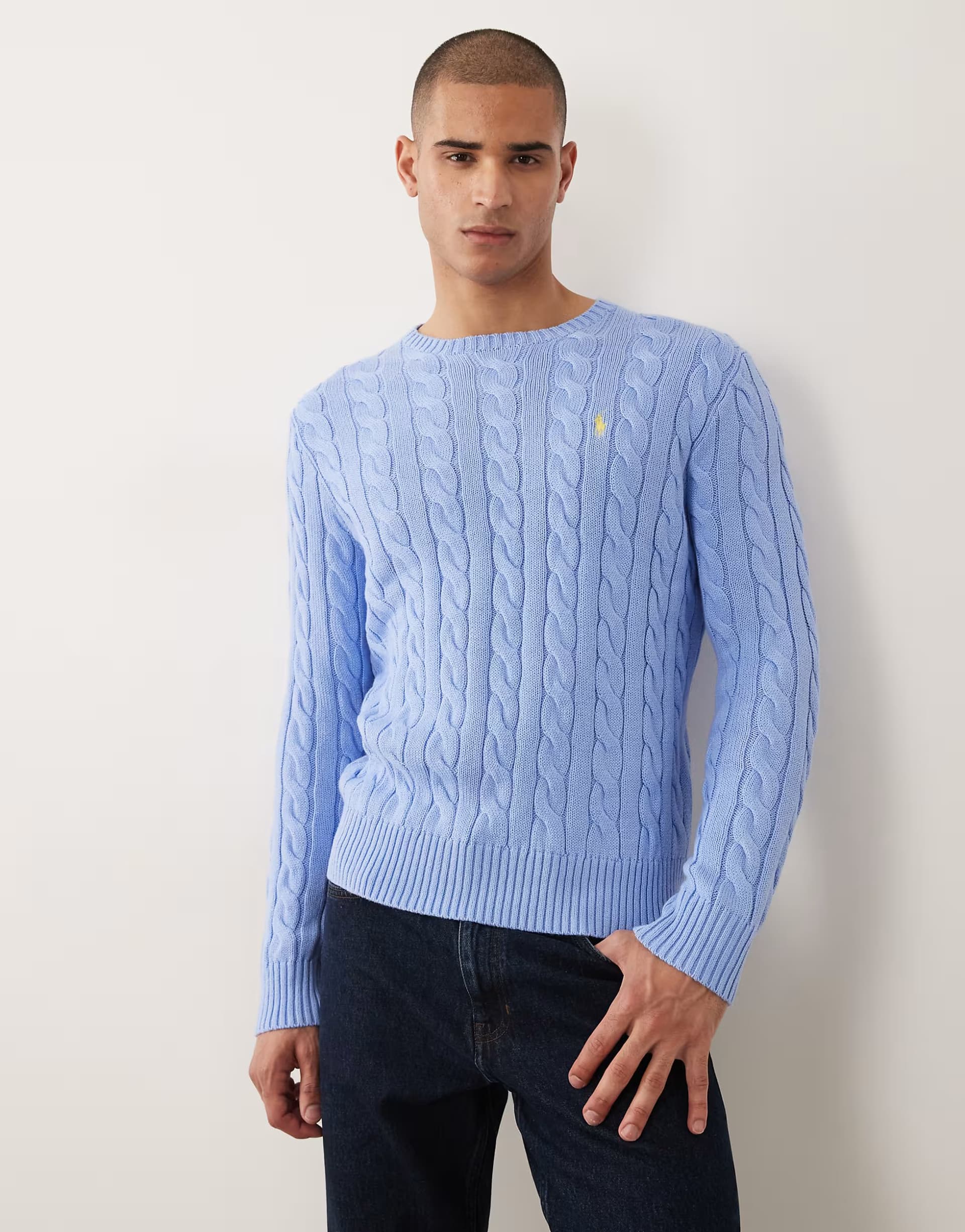 ASOS Polo Ralph Lauren icon logo cable knit sweater in light blue