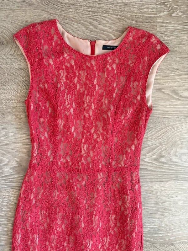 French Connection French Connection Pink Lace Bodycon Midi Dress UK 8 Occasion Wedding Guest Party Cocktail
