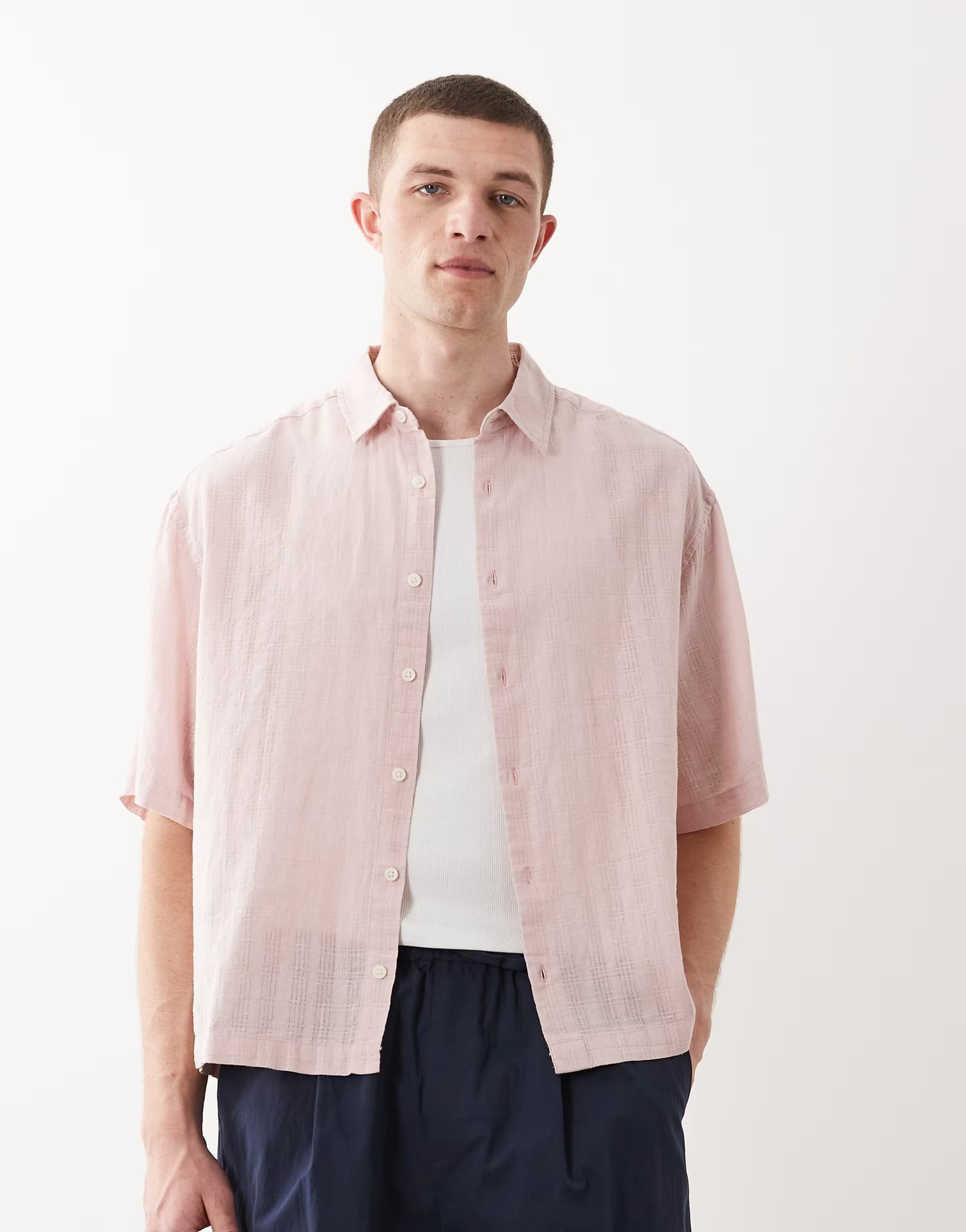 ASOS ASOS DESIGN boxy oversized shirt with linen in pink