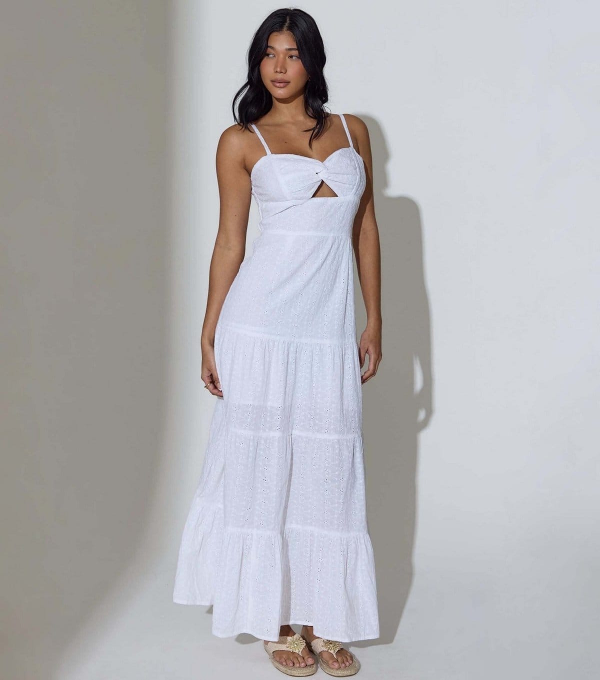 South Beach White Broderie Anglaise Twist Maxi Dress