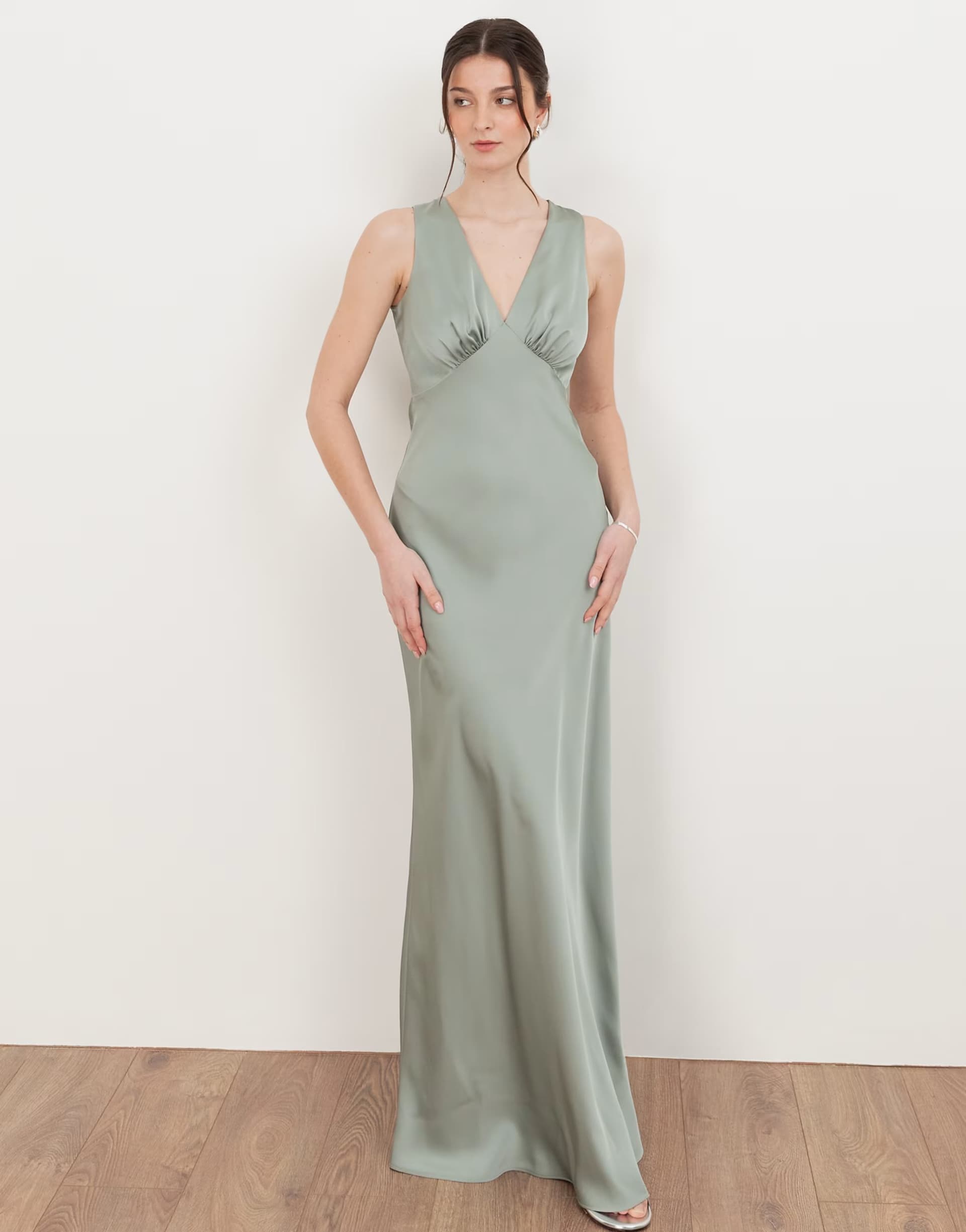 ASOS Maya Sleeveless v neck satin maxi dress in sage green