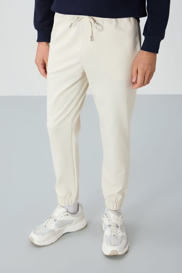 Tommy Life Tommy Life Men's Regular Fit Fleece Sweatpants in Cream - 2