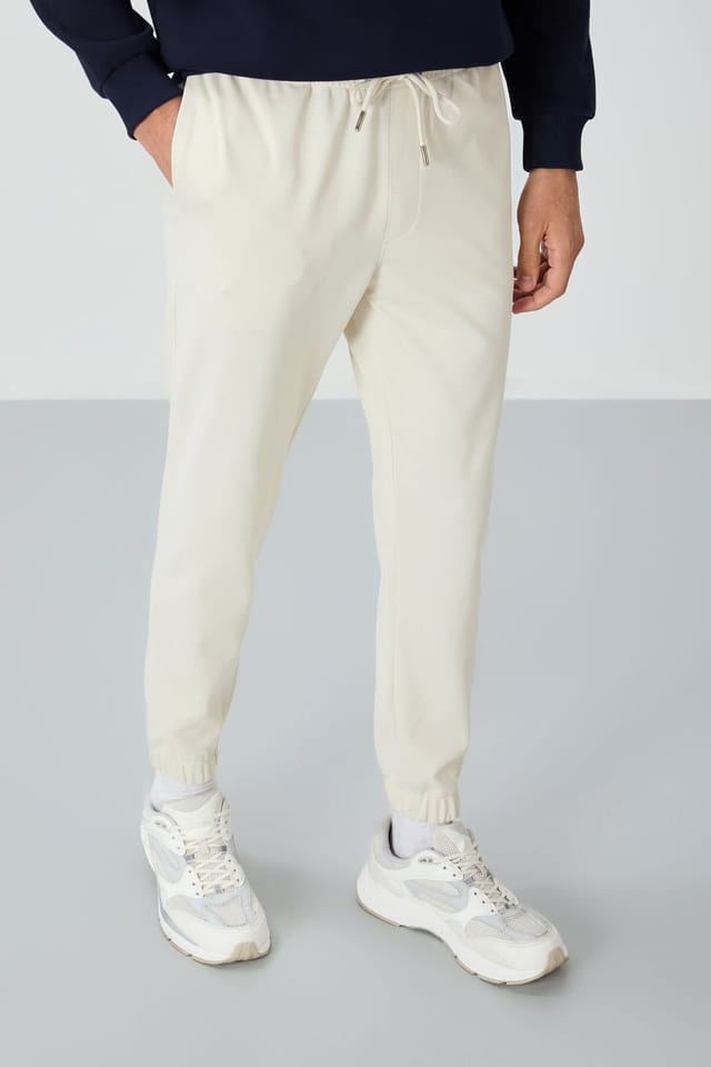 Tommy Life Tommy Life Men's Regular Fit Fleece Sweatpants in Cream - 3
