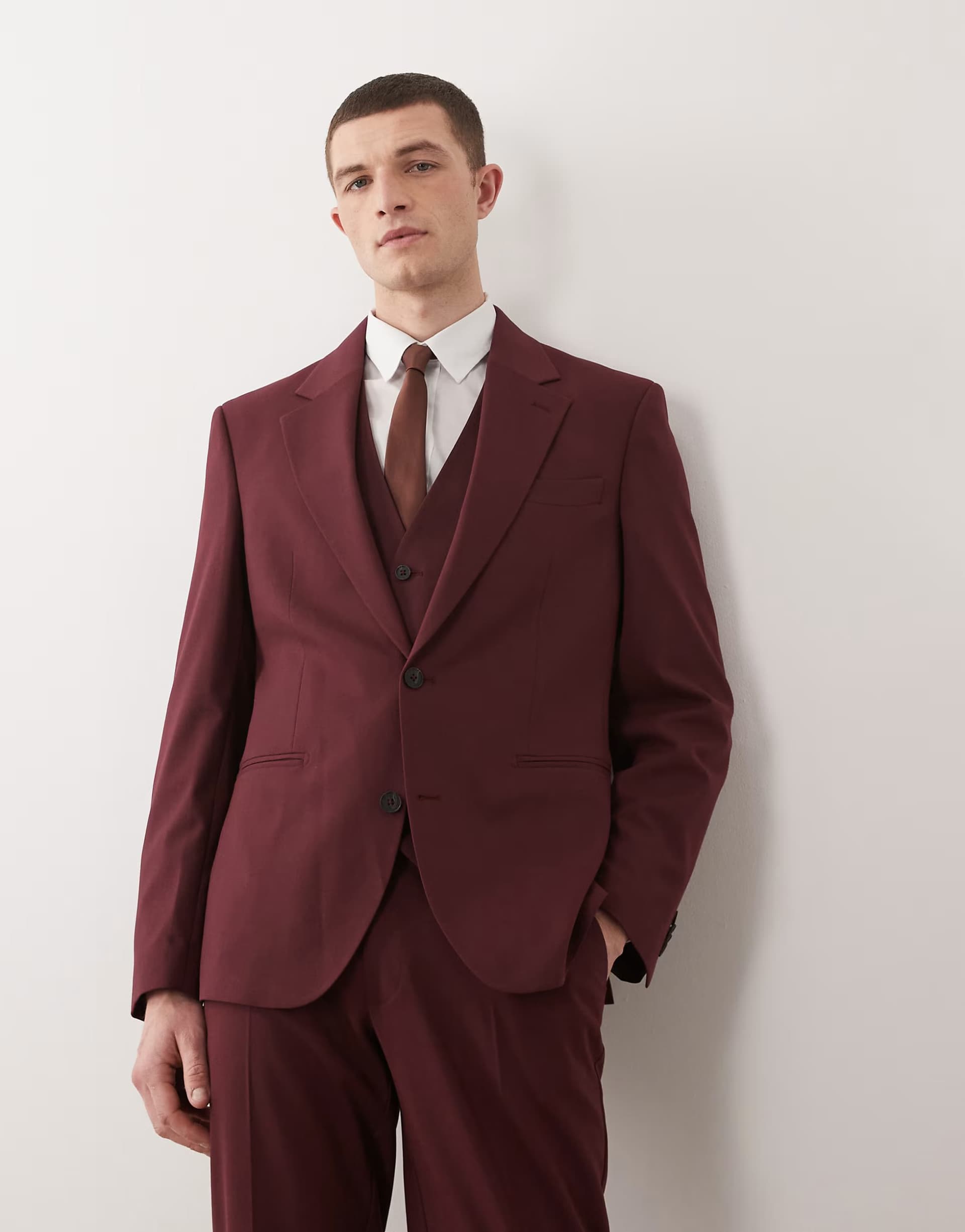 ASOS ASOS DESIGN slim suit jacket in burgundy