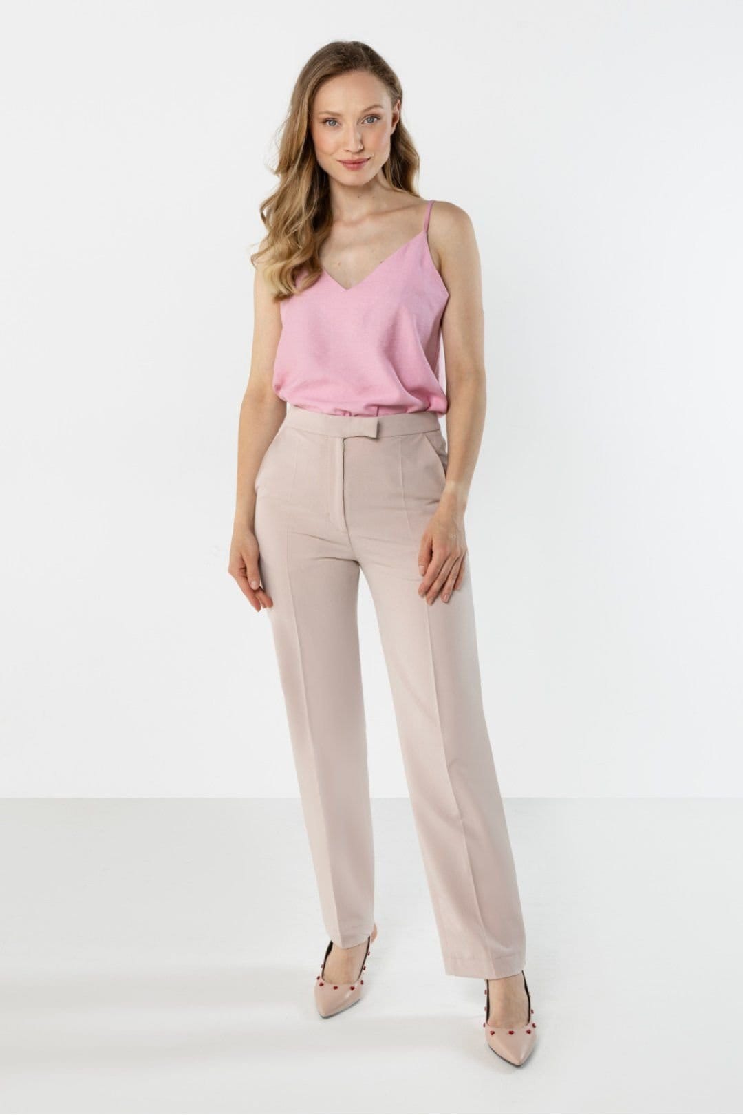 Love Lace Beige High Waist Straight Leg Trousers