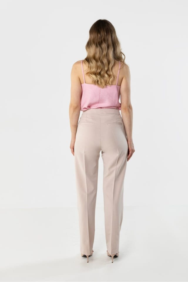 Love Lace Love Lace Women's Classic High Waist Straight Leg Trousers in Beige - 3