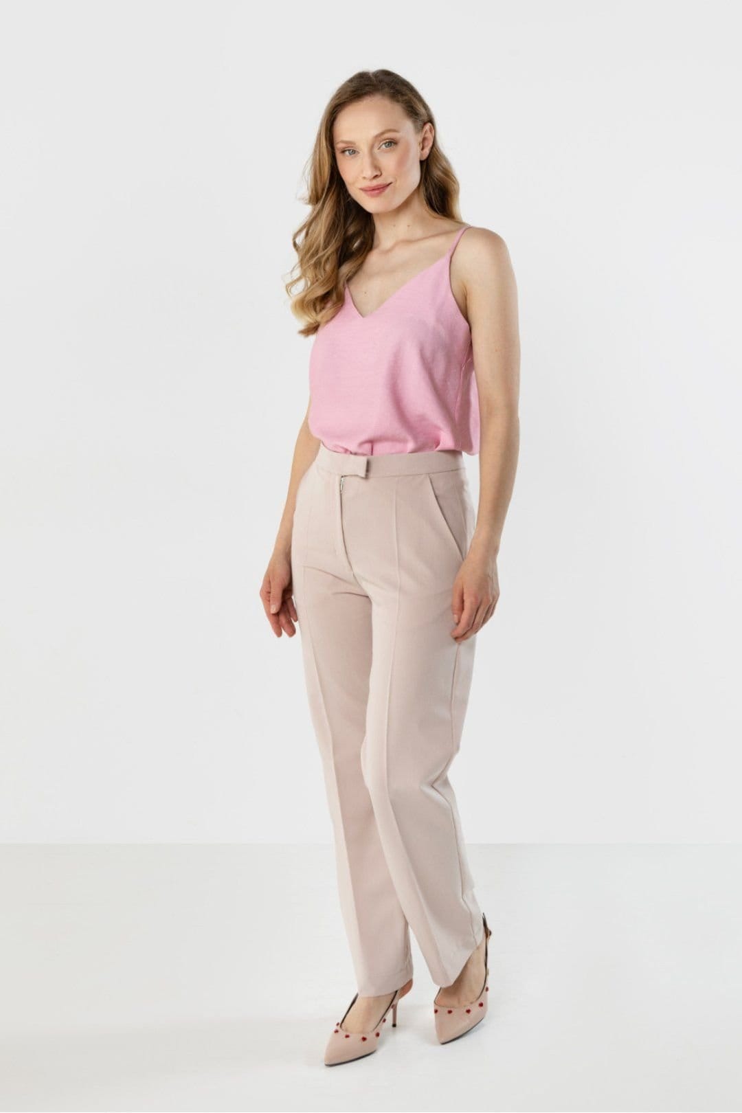 Love Lace Love Lace Women's Classic High Waist Straight Leg Trousers in Beige - 4