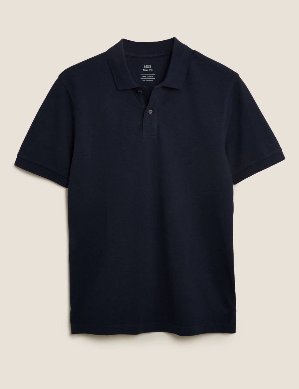 Marks & Spencer M&S Slim Fit Pure Cotton Pique Polo Shirt Dark Navy - 2