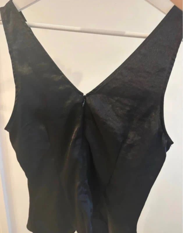 H&M H&M Black Satin Ruched V Neck Sleeveless cami Top Blouse UK 8 Y2K Party Going Out