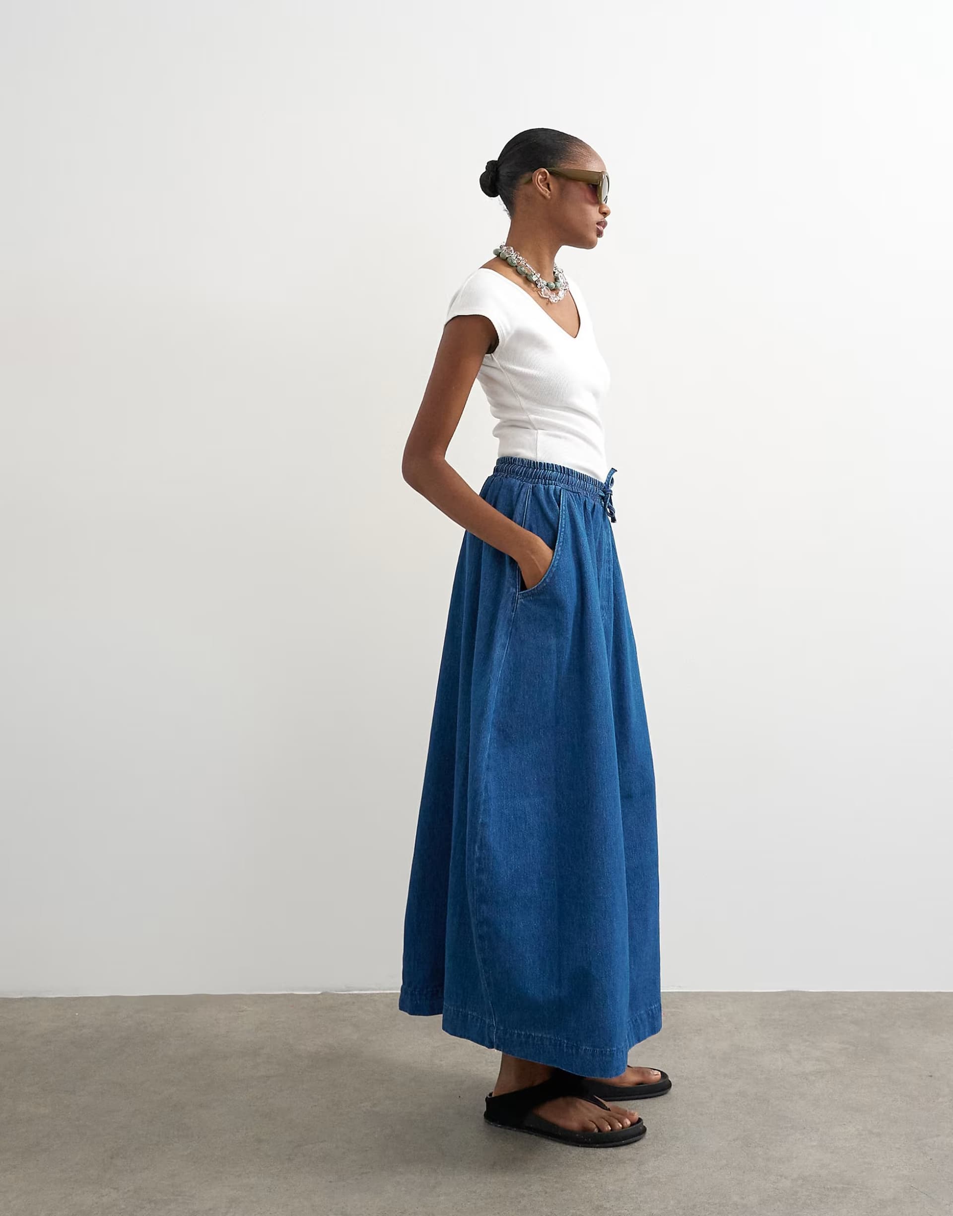 ASOS Topshop denim pull on barrel skirt in rich blue