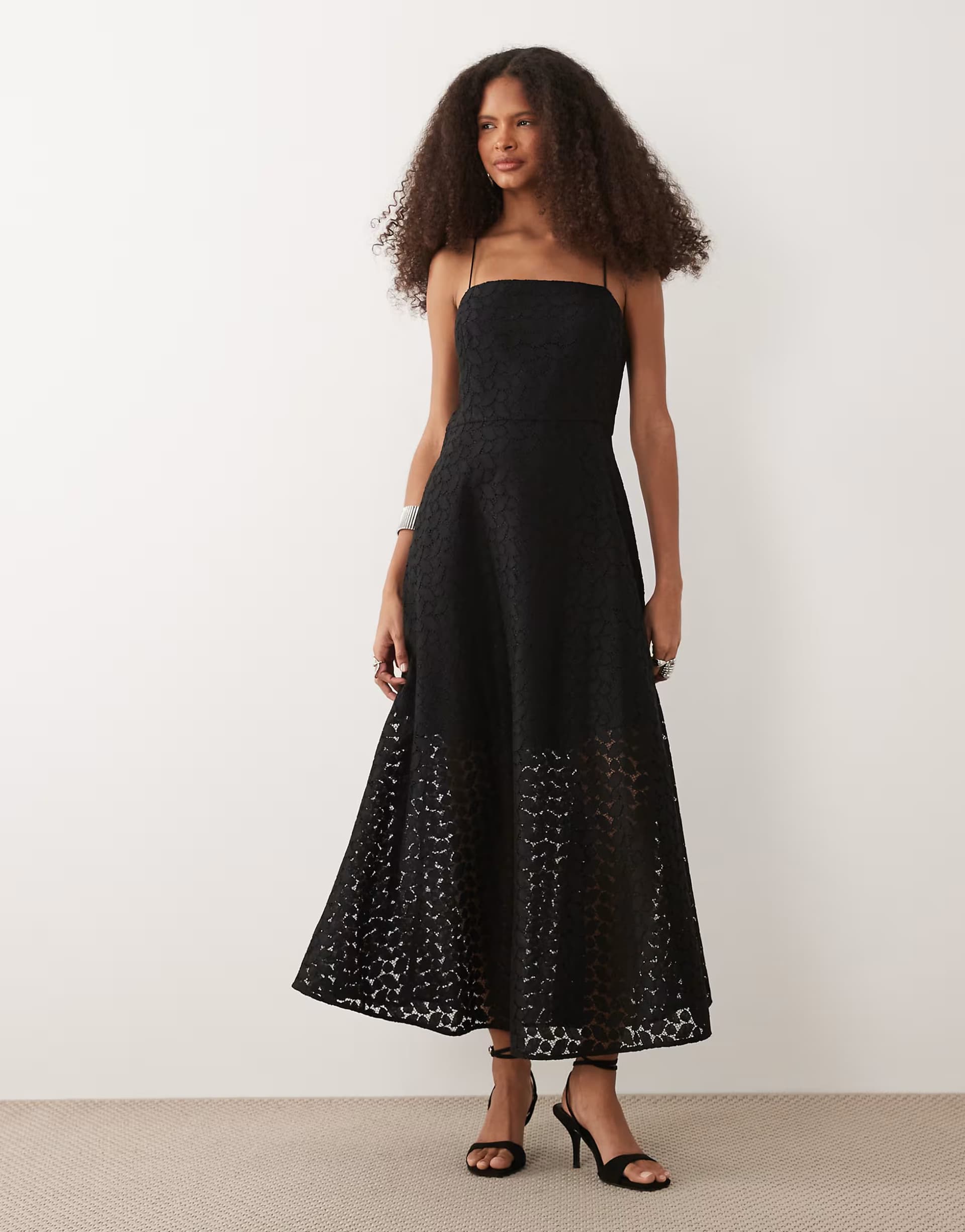 ASOS Mango embroidered cami maxi dress in black