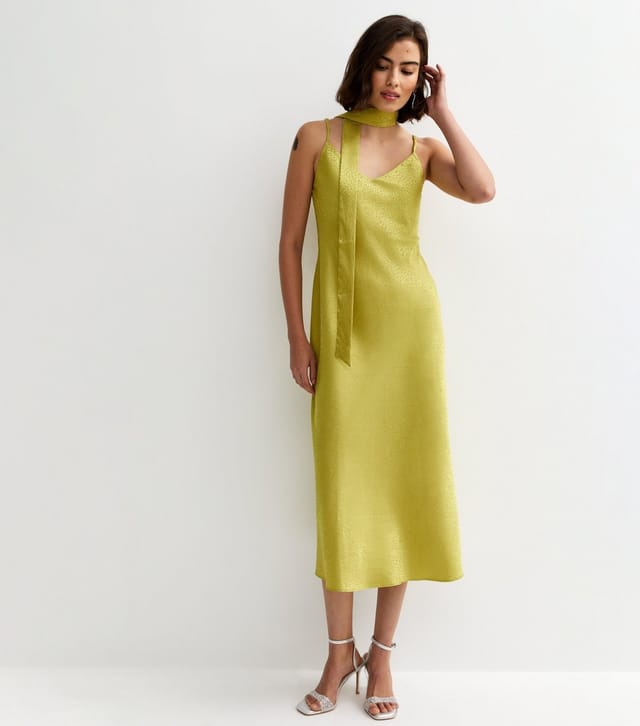 New Look Women's Light Green Satin Slip Midi Dress with Scarf New Look - 3