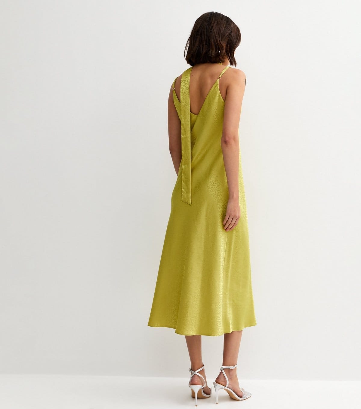 New Look Women's Light Green Satin Slip Midi Dress with Scarf New Look - 4