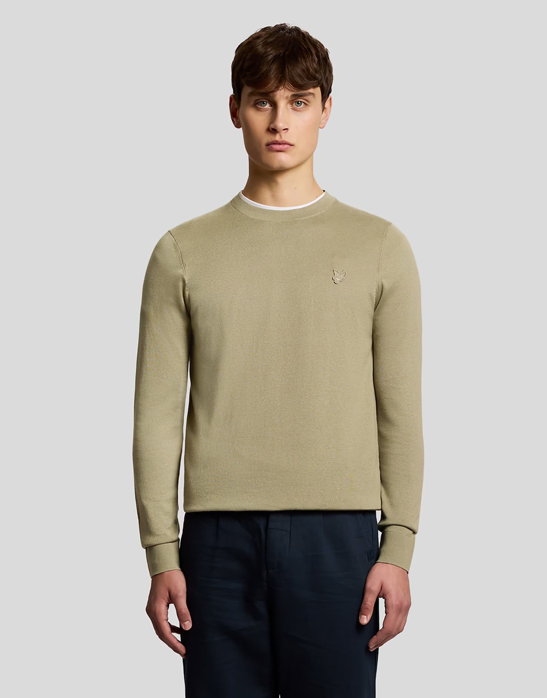 ASOS Lyle & Scott Mid knits tonal superfine crew neck jumper in x309 sage uniform