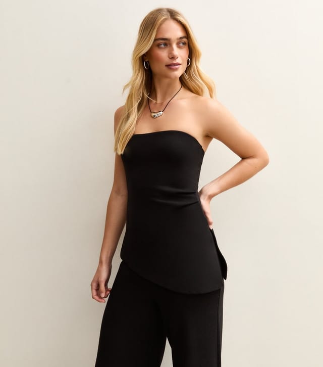 New Look Women's Black Soft Touch Asymmetric Bandeau Top New Look - 2