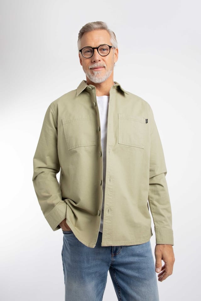 Weird Fish Weird Fish Men's Bear Workwear Twill Overshirt in Pale Green - 3
