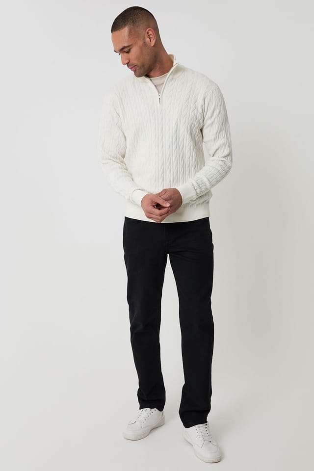 Threadbare Threadbare Men's Cable Knit Quarter Zip Jumper in Natural - 3