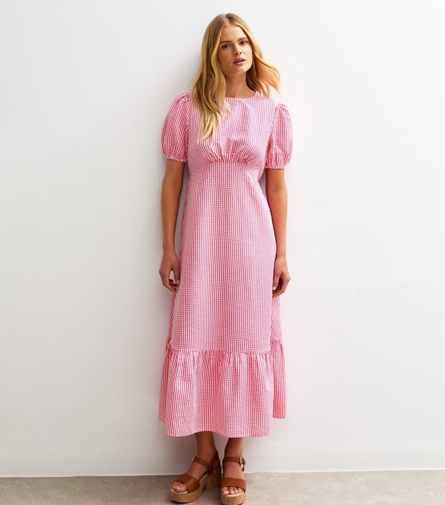 New Look Women's Pink Gingham Print Crinkle Midi Dress New Look - 3