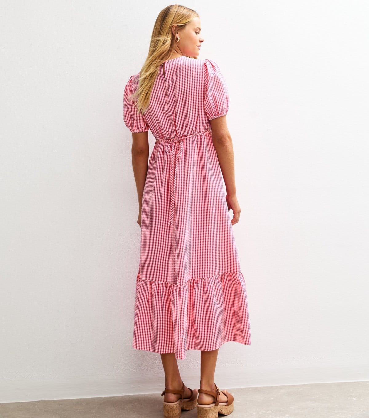 New Look Women's Pink Gingham Print Crinkle Midi Dress New Look - 4