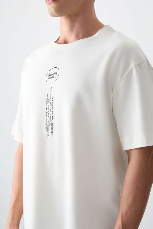 Tommy Life Tommy Life Men's Oversized Cotton Text Print Crew Neck T-Shirt in Off-White - 3