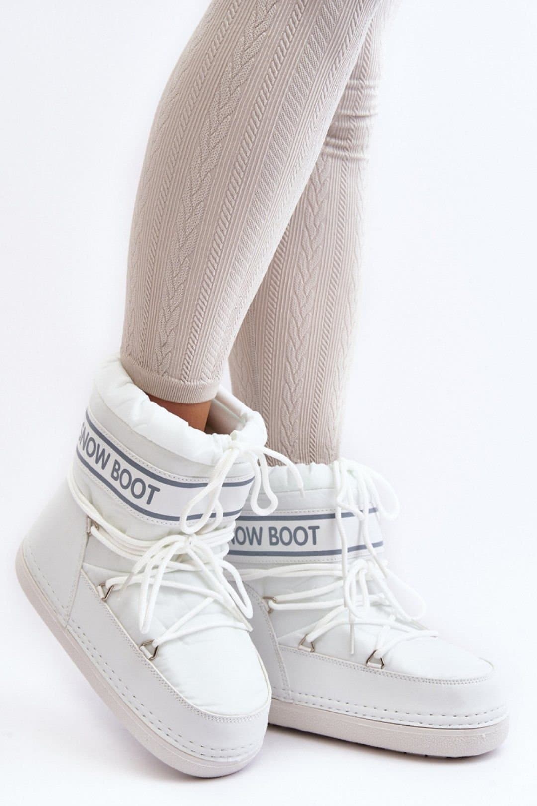 Love Lace Love Lace Women's Cozy Slip On Snow Boots with Front Lacing & Warm Lining in White