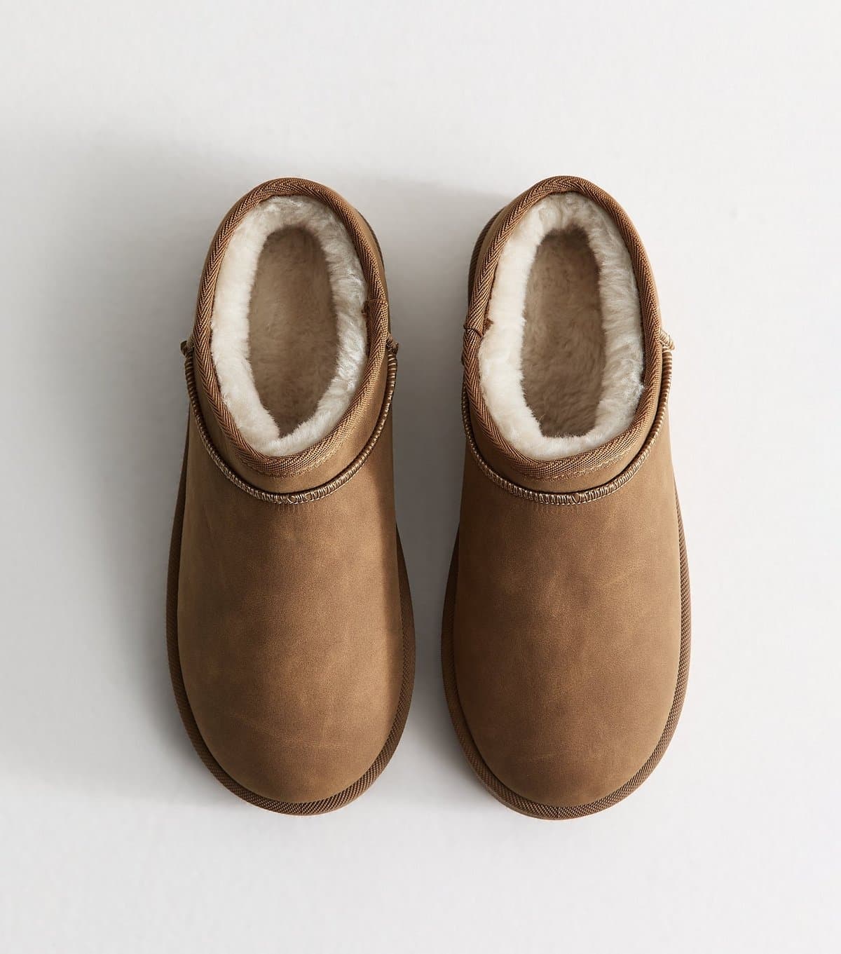New Look Women's Tan Faux Suede Low Top Sherpa Lined Slipper Boots Vegan New Look