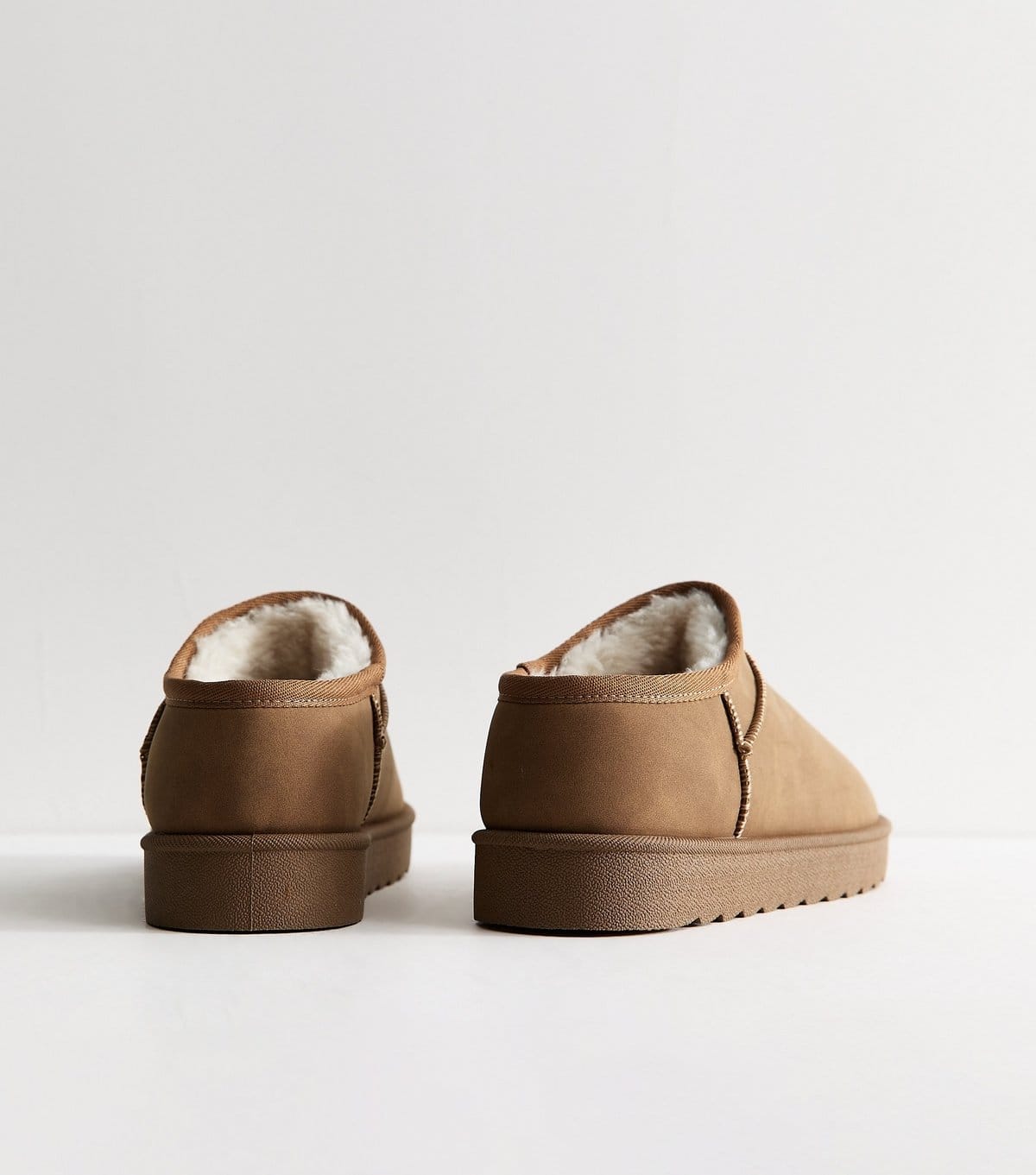 New Look Women's Tan Faux Suede Low Top Sherpa Lined Slipper Boots Vegan New Look - 4