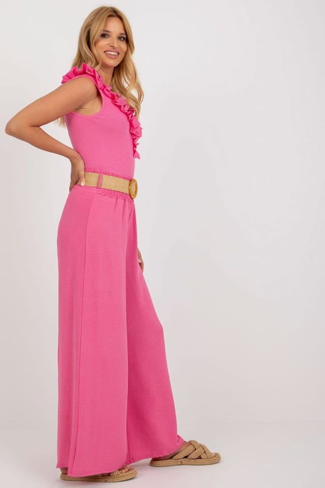 Love Lace Love Lace Women's High Rise Wide Leg Trouser with Belt in Pink - 2