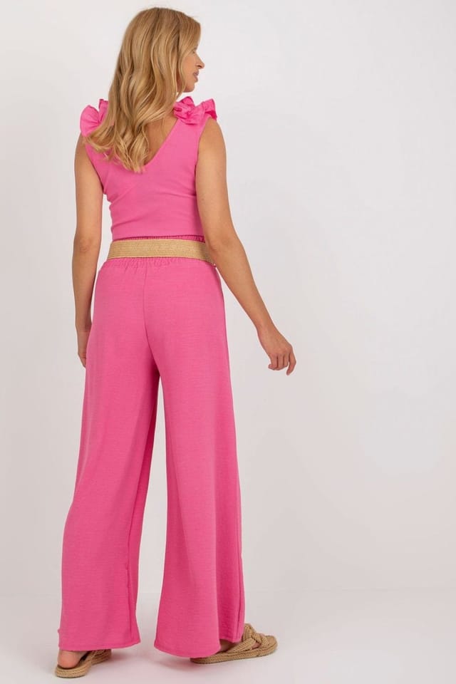Love Lace Love Lace Women's High Rise Wide Leg Trouser with Belt in Pink - 3