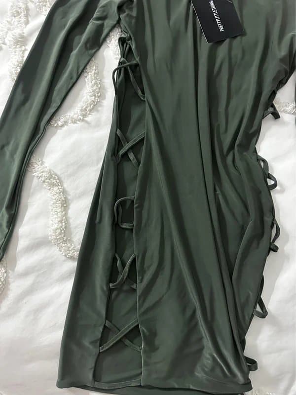 PrettyLittleThing BNWT PrettyLittleThing Olive Green Lace-Up Side Mini Dress