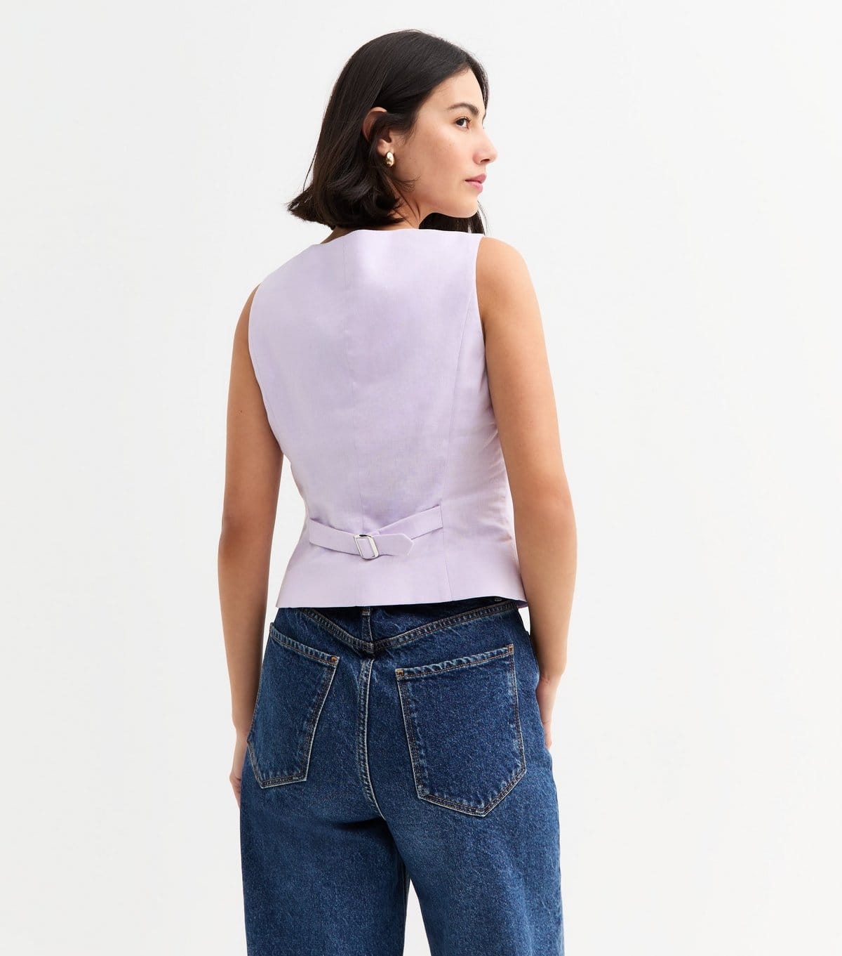 New Look Women's Lilac Linen Blend Square Neck Waistcoat New Look - 4