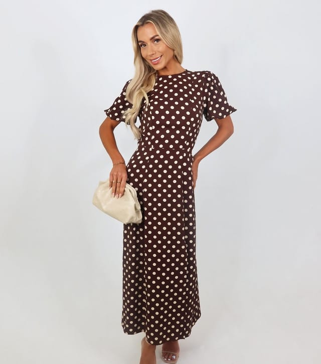 AX Paris Women's Brown Polka Dot Puff Sleeve Midi Dress AX Paris New Look - 2