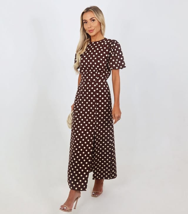 AX Paris Women's Brown Polka Dot Puff Sleeve Midi Dress AX Paris New Look - 3