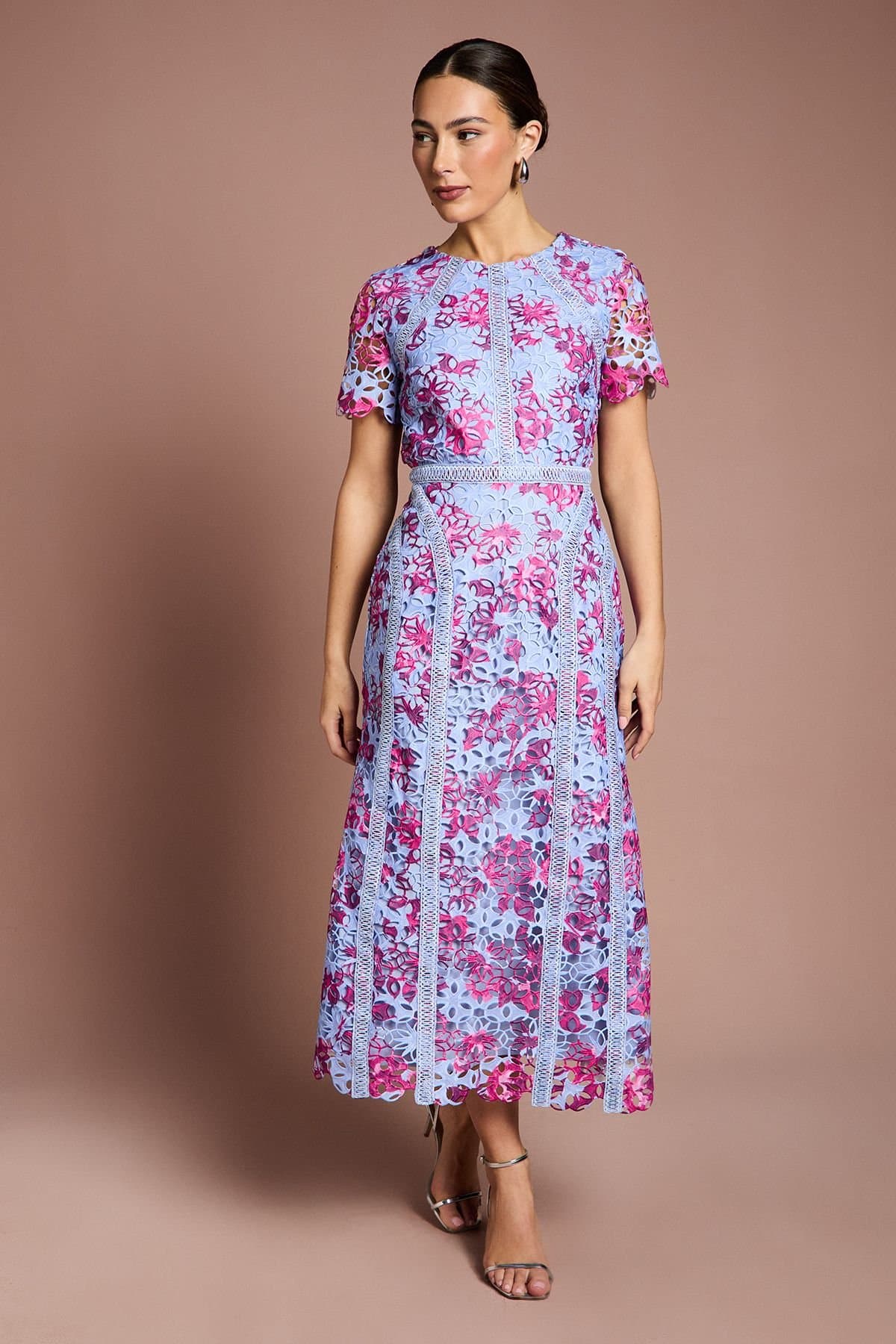 Coast Coast Women's Printed Lace Midi Pencil Dress in Blue