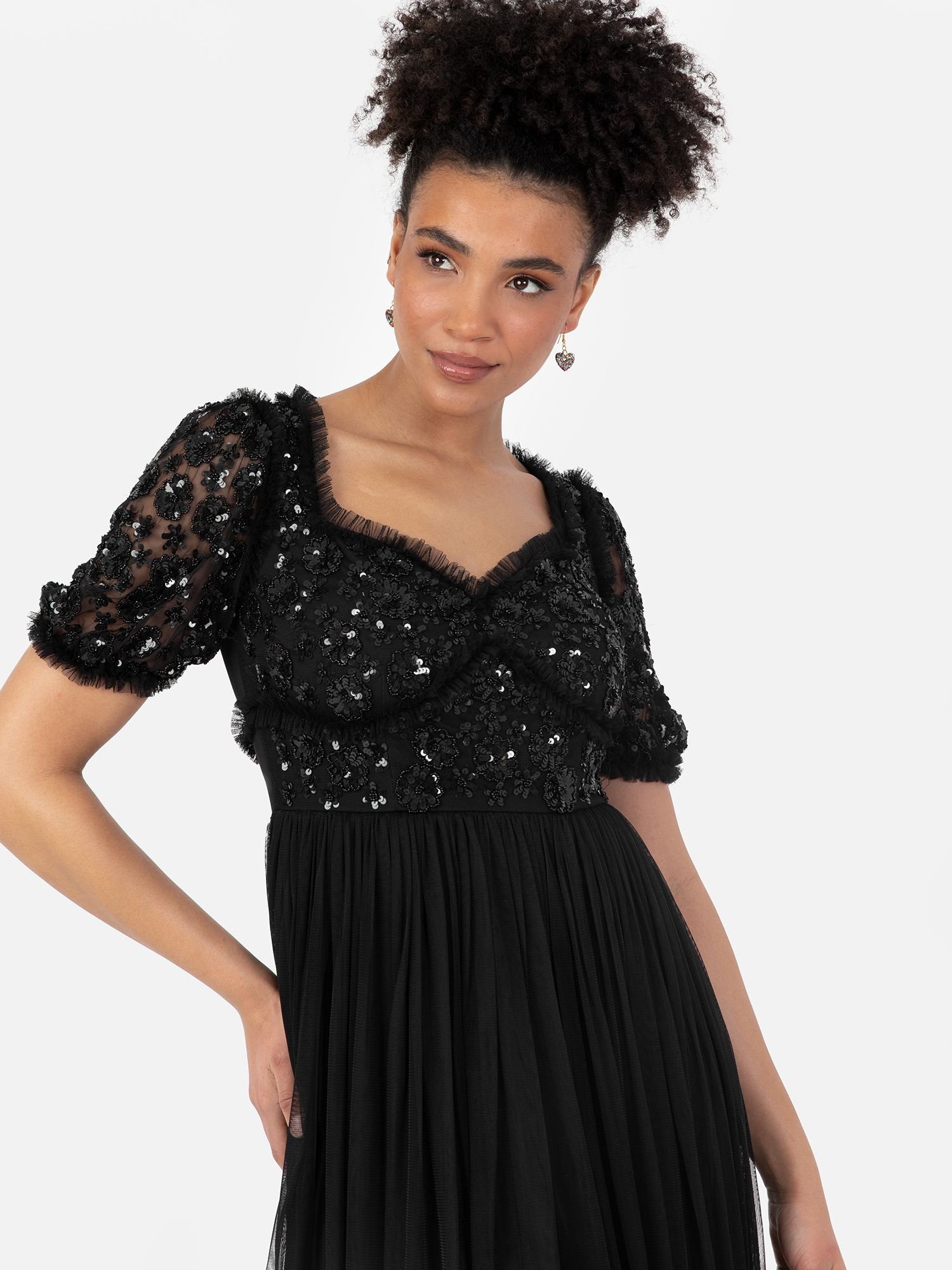 Maya Deluxe Maya Deluxe Women's Sweetheart Neck Midi Dress in Black - 2