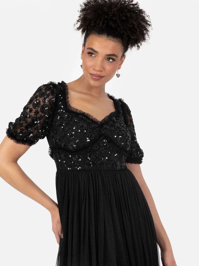 Maya Deluxe Maya Deluxe Women's Sweetheart Neck Midi Dress in Black - 2